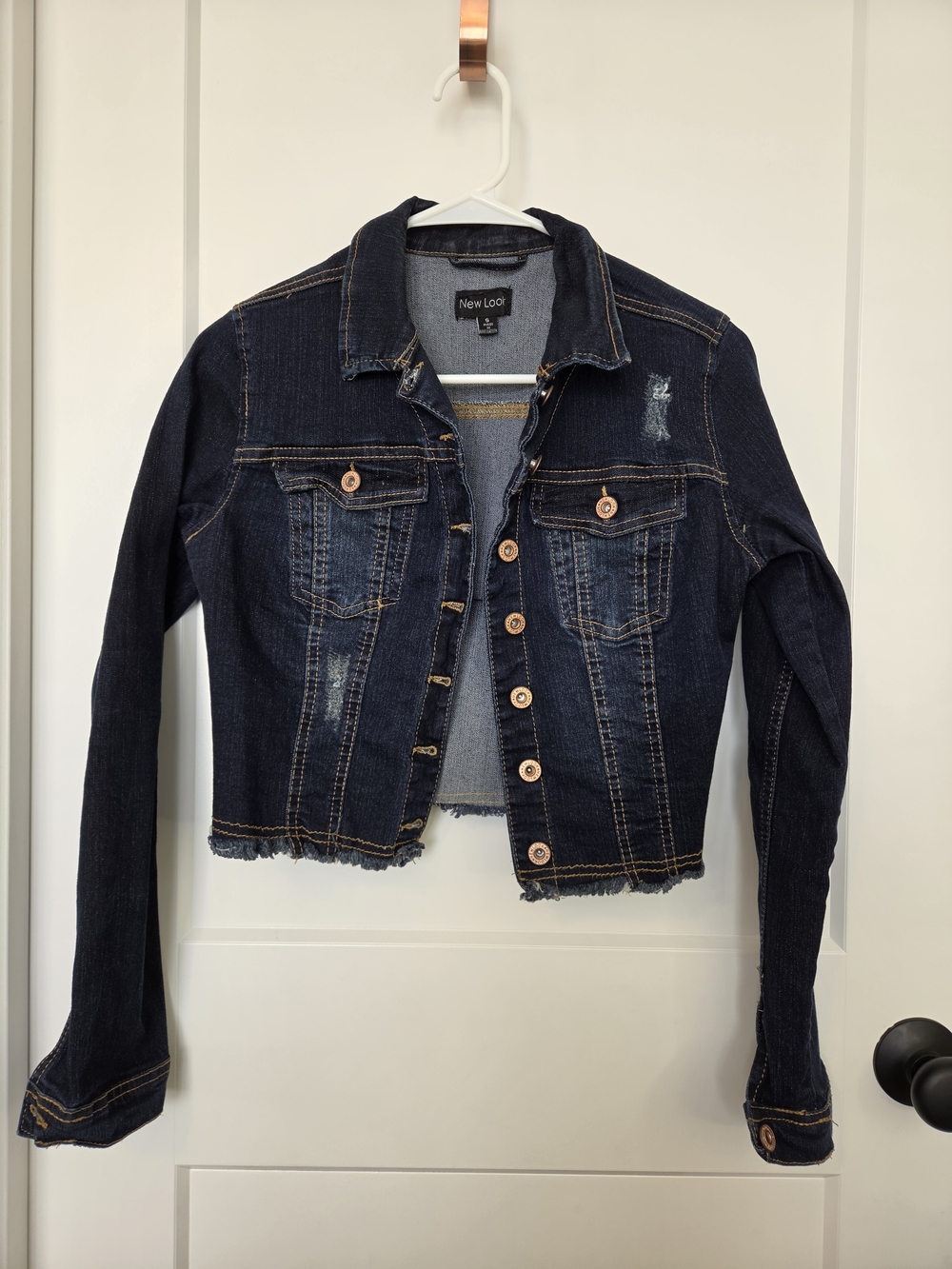 New Look Women's Dark Blue Denim Cropped Jacket. Size S. #KC